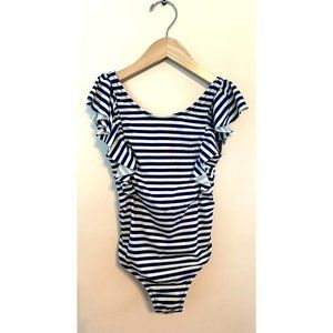 Adorable Crew Cuts Girls swimsuit navy blue and white stripe. size 6-7